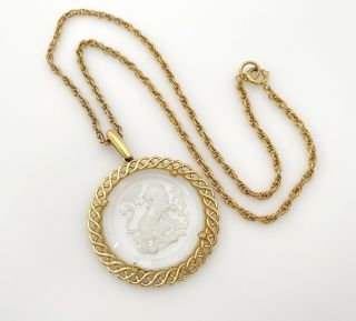 Vintage Trifari Zodiac Pendant Necklace Leo Lion Gold Plated