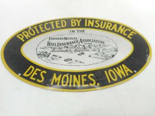 Vintage Farmers Mutual Auto Hail Insurance Des Moines Ia Emblem Topper Sign