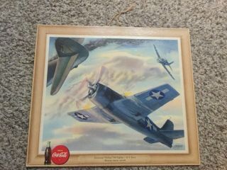 1943 Wwii Era Coca Cola Coke Picture - Us Army Grumman Hellcat F6f Plane 15 X 13