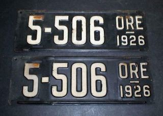 Oregon 1926 License Plate Pair,  Low Number 5 - 506,  - No Rsrv