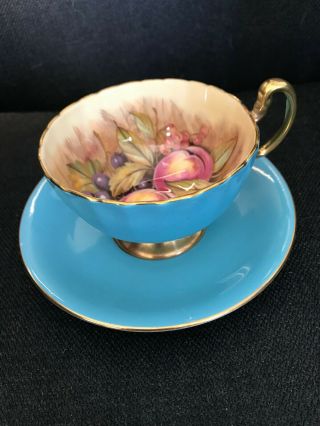 Vintage Aynsley Cup & Saucer Set - Orchard Gold Fruit - D.  Jones - Sky Blue