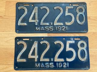 Vintage Massachusetts License Plates 1921 - 100 Years Old