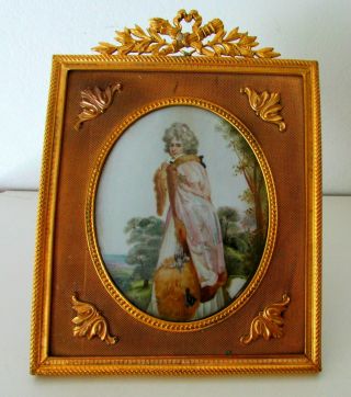 Antique Victorian Lady Miniature Painting Ormolu Gilt Bronze French Frame