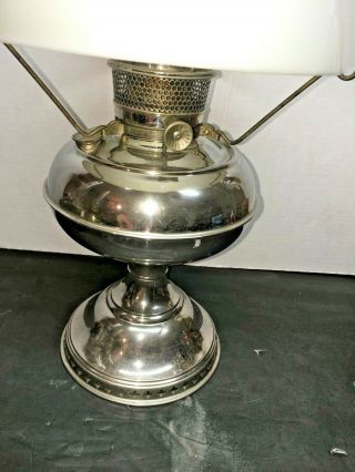 Antique Bradley and Hubbard B&H Oil Lamp (Nickel CHROME WITH ALADDIN OPAL SHADE 2