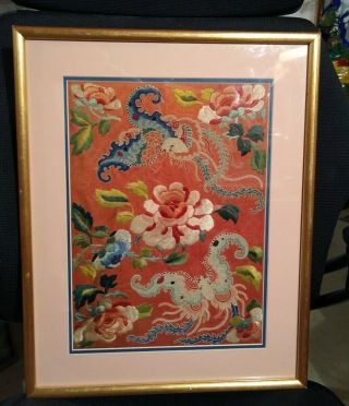 Antique Chinese Embroidered Silk Panel Embroidery Forbidden Stitch Butterflies