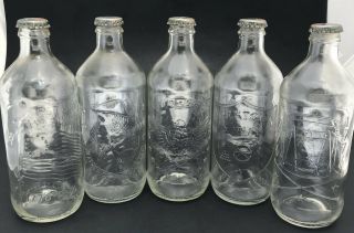 Set Of 5 Vintage Pepsi Bottles Bicentennial 16 Oz.  5 Different Scenes With Caps