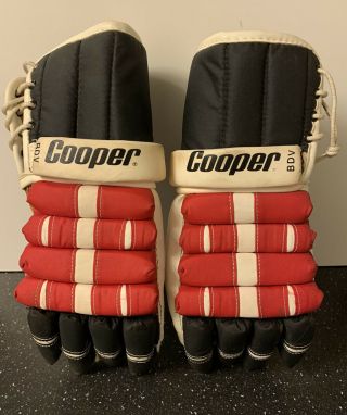Vintage Cooper Bdv Hockey Gloves - Leather Palms Red Black White Armadillo Thumb