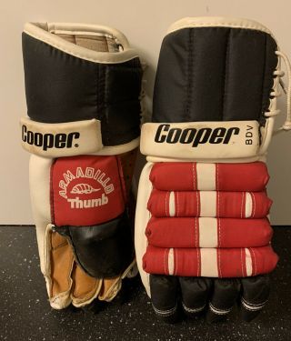 vintage COOPER BDV Hockey Gloves - Leather Palms red black white ARMADILLO THUMB 2