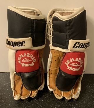 vintage COOPER BDV Hockey Gloves - Leather Palms red black white ARMADILLO THUMB 3