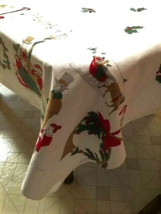 Vintage Christmas Tablecloth Cotton 52x70 Victorian Revellers,  Holly,  Houses Vgc