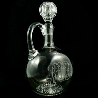 Antique Abp Hawkes Cut Glass Crystal Decanter Handled Brilliant Leaded Stopper
