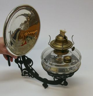 Antique Ideal Cast Iron Wall Bracket Mount Mercury Reflector Oil Lamp Black