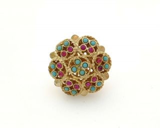 Vintage Jewelry Sarah Coventry Ring Pink Rhinestone Turquoise Flower Adjustable