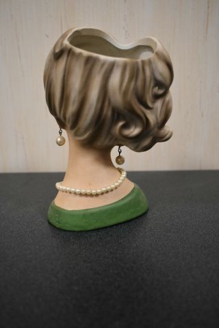 Vintage Napcoware Lady Head Vase C7472 5 1/2” Tall Pearls Earrings 3