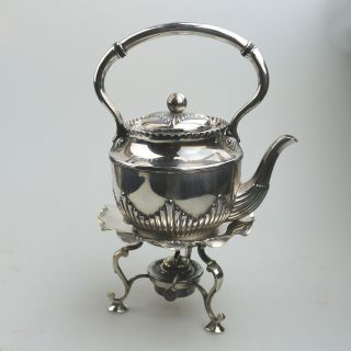 A Pretty Antique Silver Plate Bachelors Spirit Kettle On Stand C.  19thc
