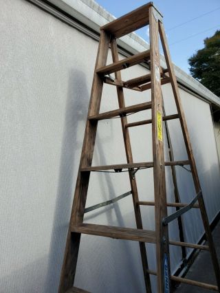Vintage 8 Ft Wood Step Ladder Folding Werner - Local,  San Jose,  Ca