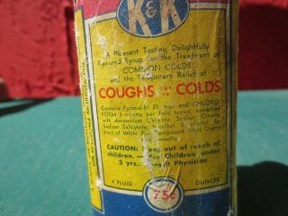 Vintage K&K APOTHECARY Coughs and Colds Syrup Chloroform White Pine Menthol 2
