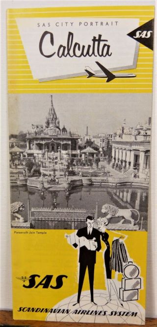 1963 Calcutta India Vintage Sas City Portrait Vintage Travel Brochure Map B