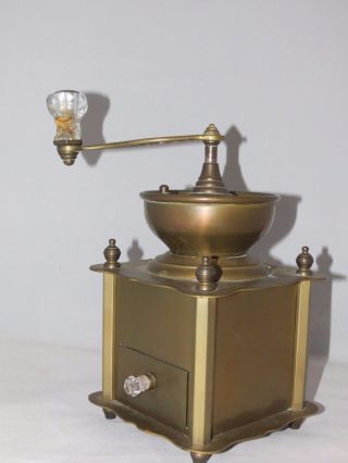 Antique Coffee Grinder Solid Brass Table Box Hand Crank Mill w/ Drawer - Heavy 3