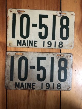 Matching Antique Vintage 1918 Maine License Plates