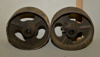 2 Antique Hit & Miss Engine Line Pulley 3 " Wide 8 " Dia Leather Belt Industrial