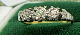 Antique Art Deco 18ct Gold & Platinum 3 Stone Diamond Ring,  (1930 