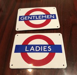 Vintage 80’s Garnier London Underground Loo Toilet Bullseye Enamel Signs 3.  5”x5”