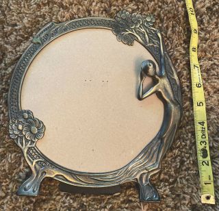 Vintage Brass Art Nouveau Round Frame For Photo Or Mirror Woman Flowers