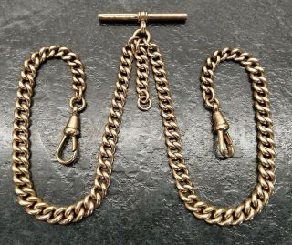 Antique Rolled Gold Graduated Curb Link Double Albert Pocket Watch Chain,  By S.  P