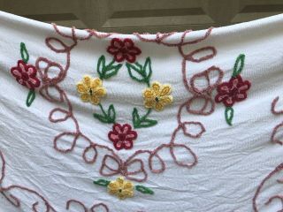 Vintage White & Pastel Floral Chenille Bedspread Full Size 102”x 86 "