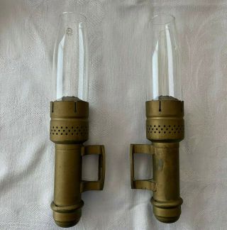 Antique Brass Railroad Car Wall Mount Candle Sconce Lamps Patd.  1907