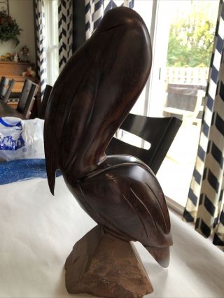 Vintage Hand Carved Iron Wood Wooden Pelican Figurine Statue 12” Tall