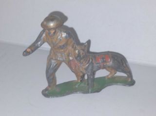 Vintage Barclay Lead Figure Soldier Dispatcher With Dog (b148) 952 Tin Helmet