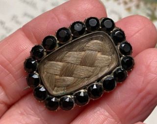 Antique Georgian Woven Hair Locket Front Paste Mourning Brooch Name & Date 1818