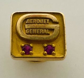 Vintage Aerojet General 10k Gold Service Tie Tac Pin 2 Ruby Gemstone