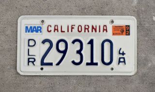 March 1992 Ca California Dealer Dlr License Plate 29310