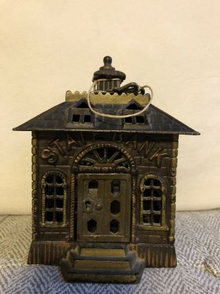 Antique Cast Iron " State Bank Building " W/key,