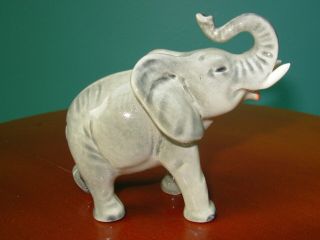 Vintage Porcelain Goebel Baby Elephant Figurine Trunk Up White Tusks 3 