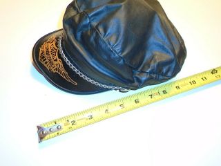 Vintage Harley Davidson Leather Cap W/chain - Size Medium Made In Usa