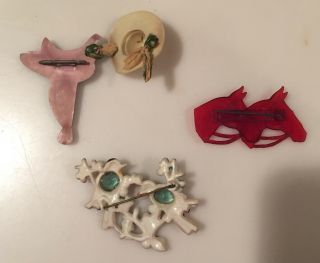 Three Vintage Celluloid & Plastic Figural Pins/Brooches—Cowboys,  Horses & Birds 2