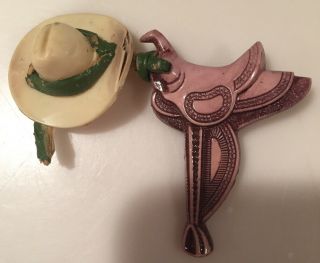 Three Vintage Celluloid & Plastic Figural Pins/Brooches—Cowboys,  Horses & Birds 3