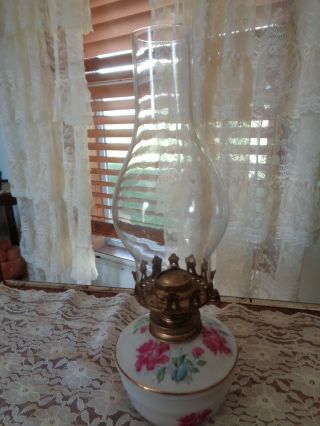 Vintage Small Ceramic Floral Kerosene/oil Lamp - Hong Kong