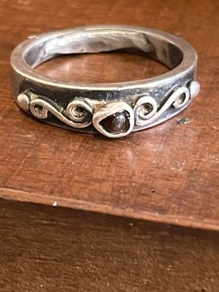 Vintage Taxco 925 Sterling Silver Ornate Garnet Band Ring Size 6,  4g