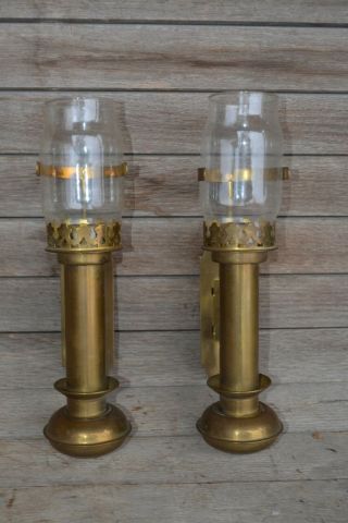 Vintage Railroad Brass Candle Sconce Holder Wall Mount Lamp Light Pair