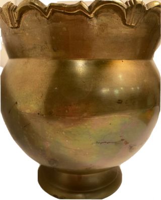 Vintage Brass Pot Planter Round Bowl Pedestal Ornate Edging