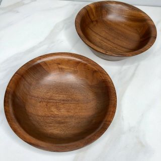 Vintage Set Of 2 Wooden Bowls Catchall Dishes Dark Brown Mid - Century Home Decor