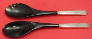 Old Lace By Towle Sterling Silver Salad Serving Set Black Plastic 12 " 2pc Hh
