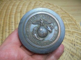 Old Vintage United States Marine Corps Usmc Military Paperweight Metal Heavy