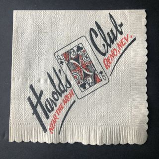 Vintage Harold’s Club Casino Cocktail Napkin Reno Nevada 1950’s