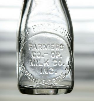 Vintage Farmers Co - Op Embossed Half Pint Milk Dairy Bottle Poughkeepsie Ny